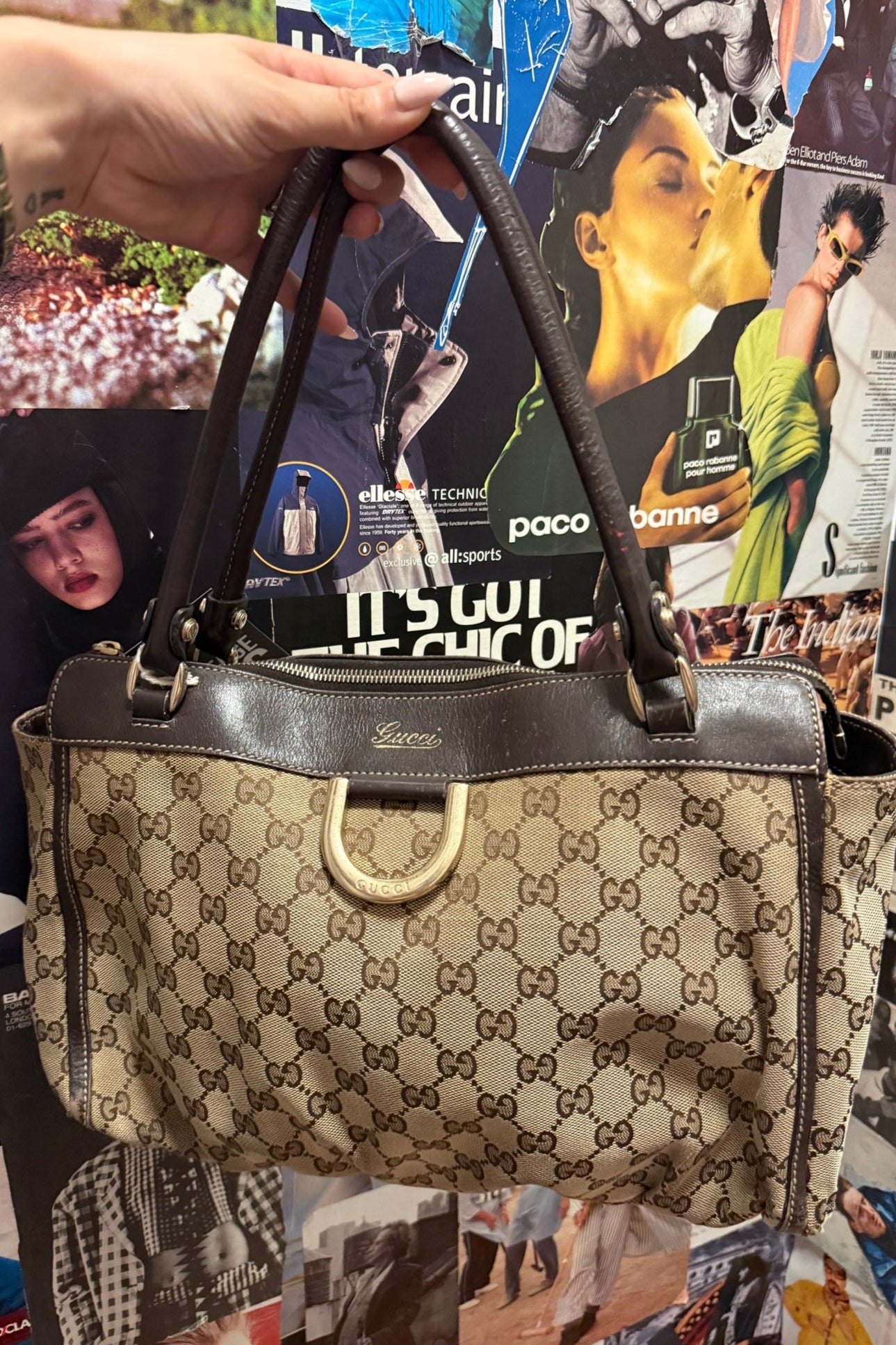 Gucci Abbey Leather & Canvas Shoulder Bag