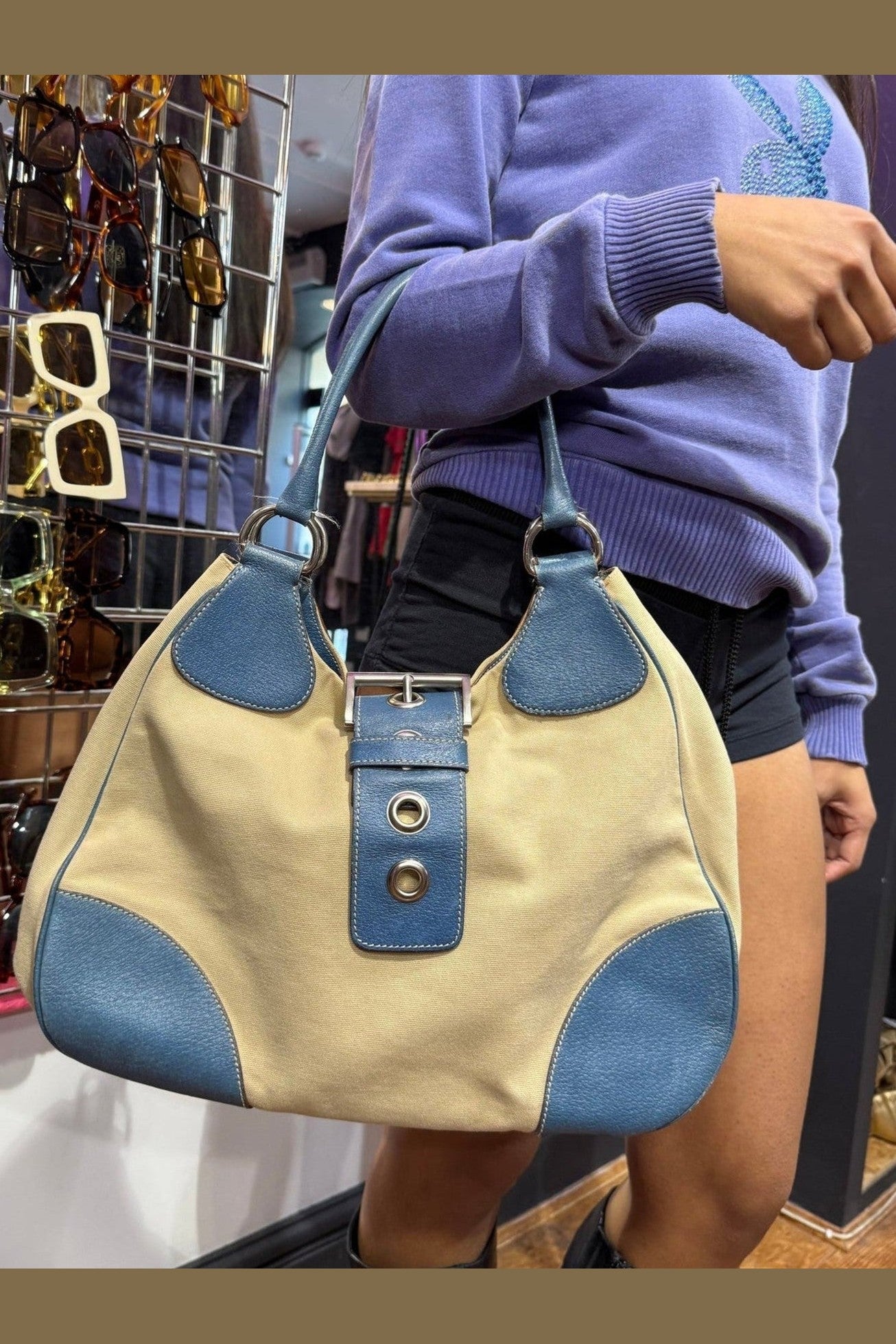 Prada Nylon & Leather Moon Large Shoulder Bag