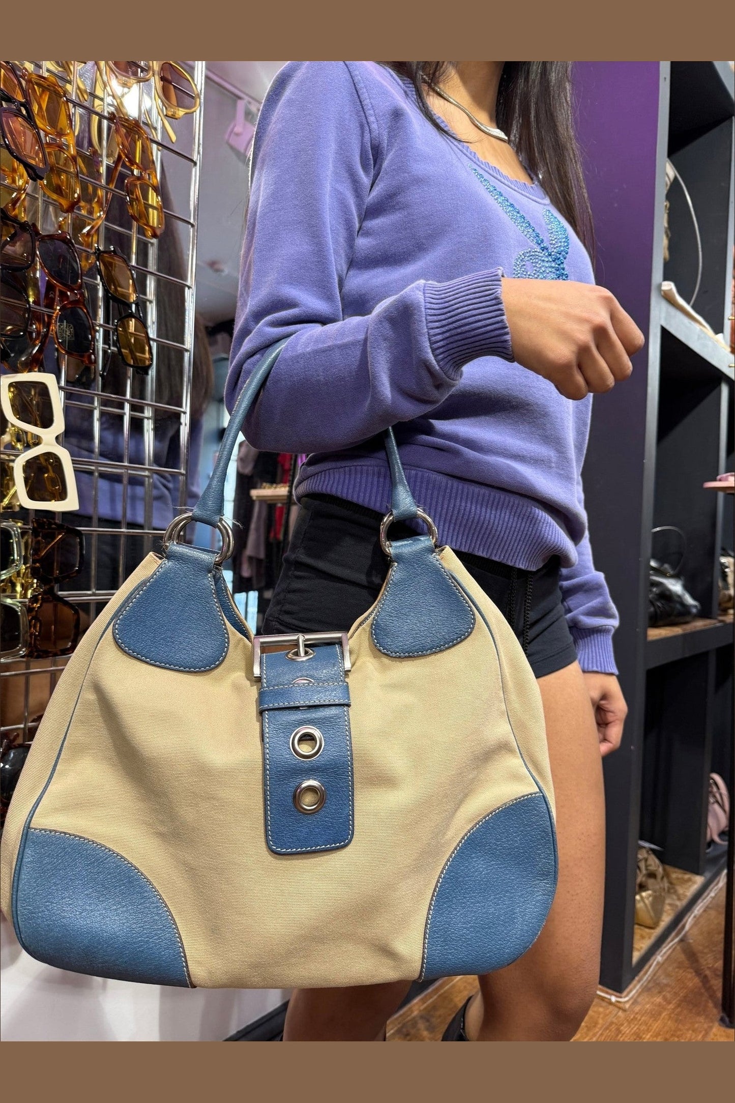 Prada Nylon & Leather Moon Large Shoulder Bag