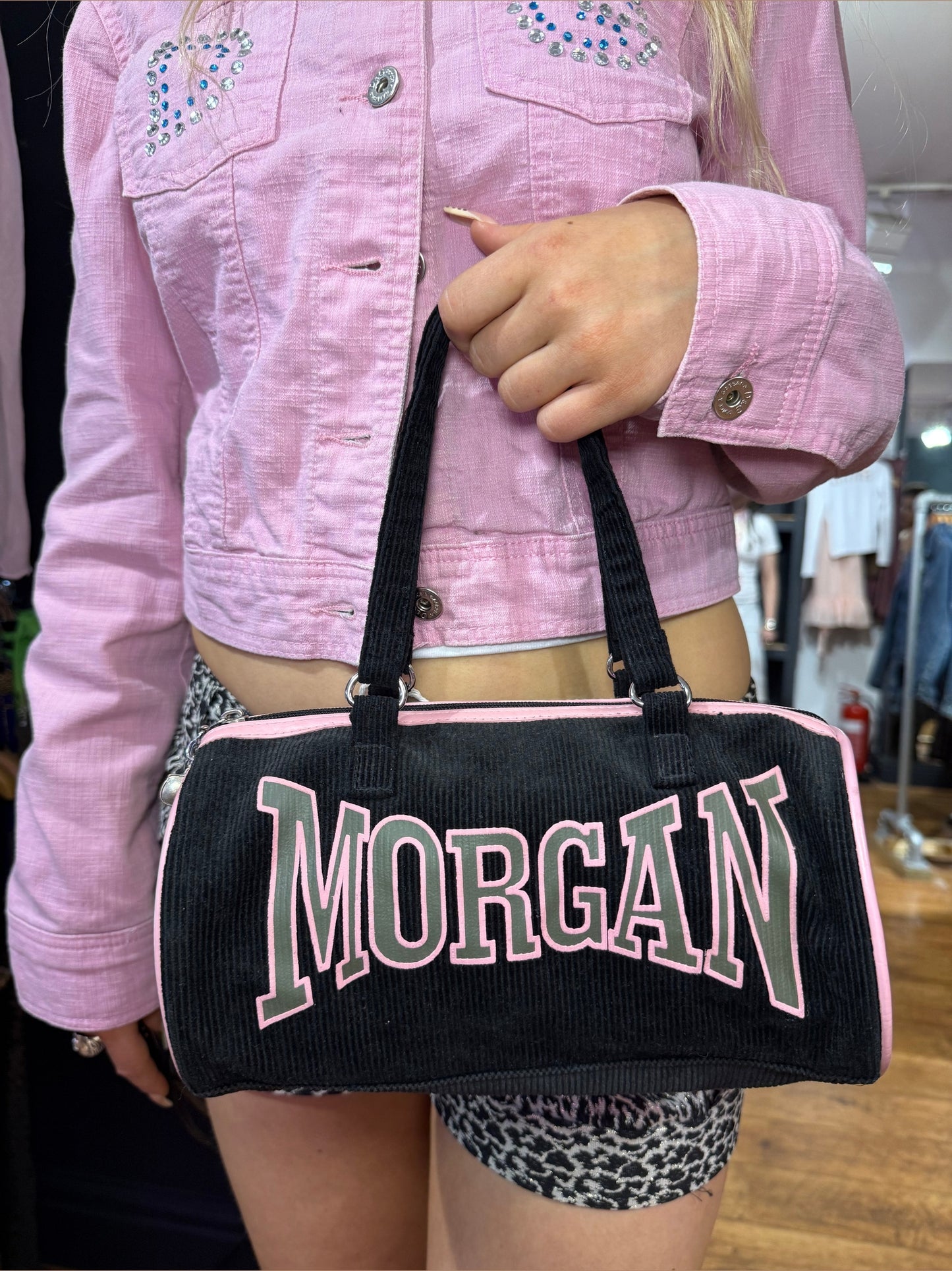 Morgan Y2K Barrel Spellout Bag