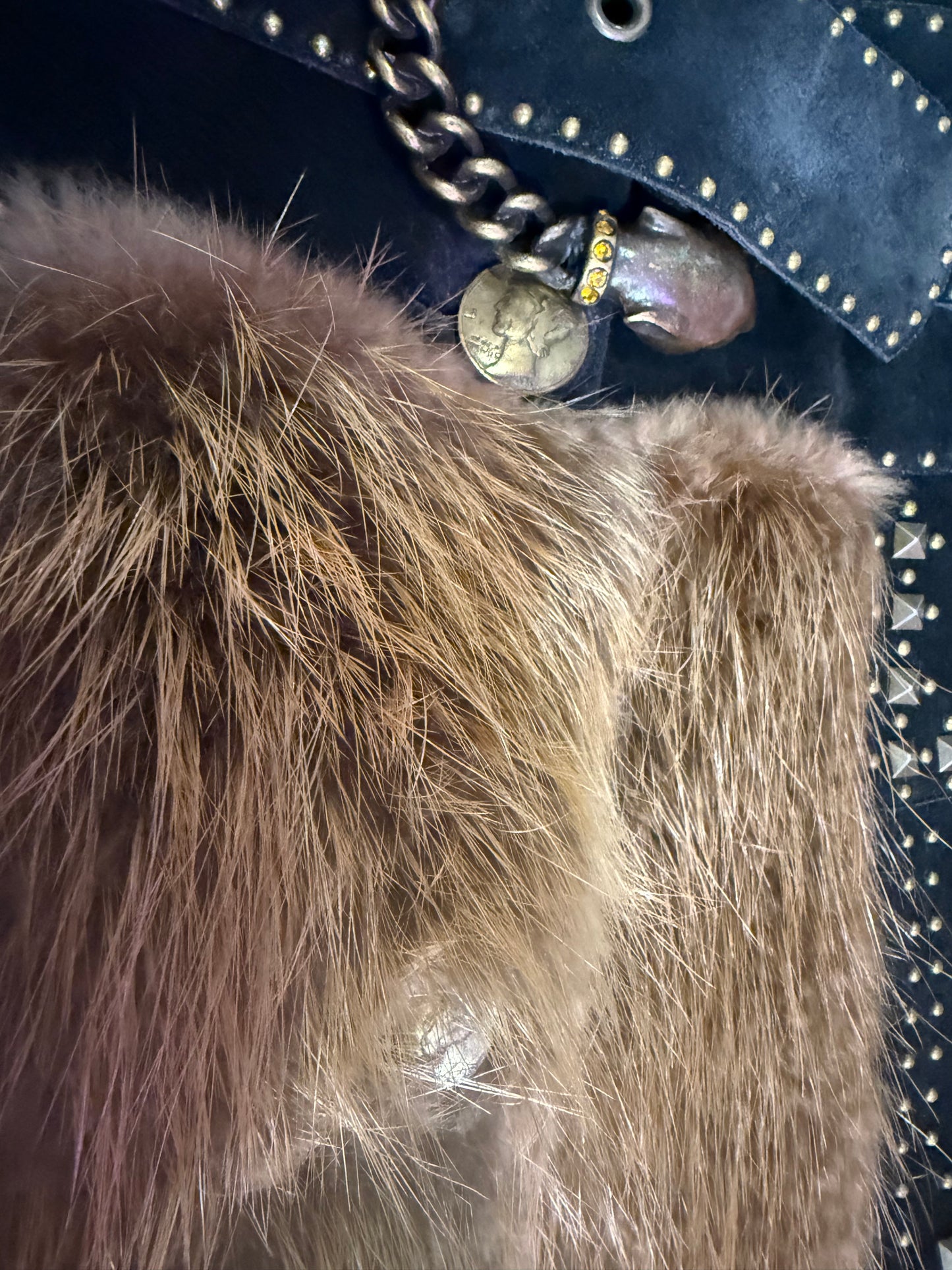 Fur & Genuine Suede Studded Belted Jacket