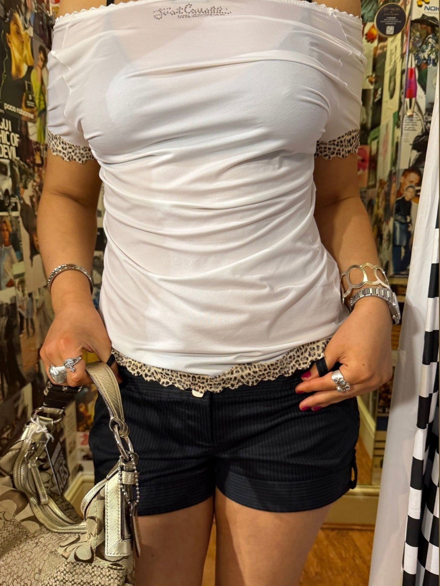 River Island Y2K Pinstripe Mini Black Shorts