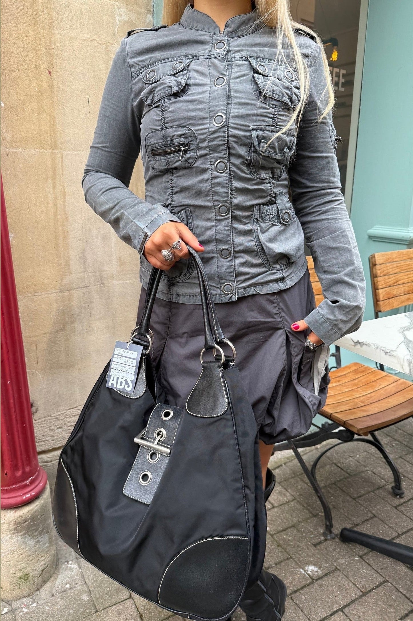 Prada Nylon & Leather Moon Large Shoulder Bag