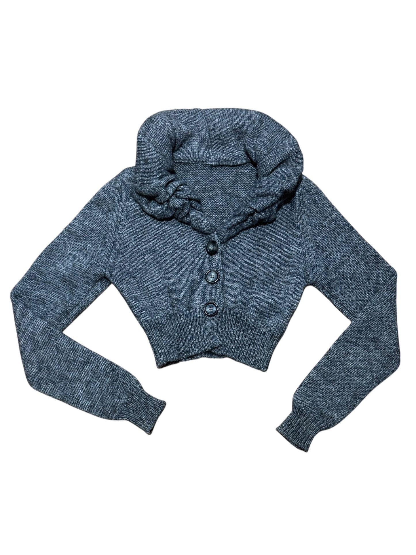 Grey Puff Collar Cropped Mohair Cardigan