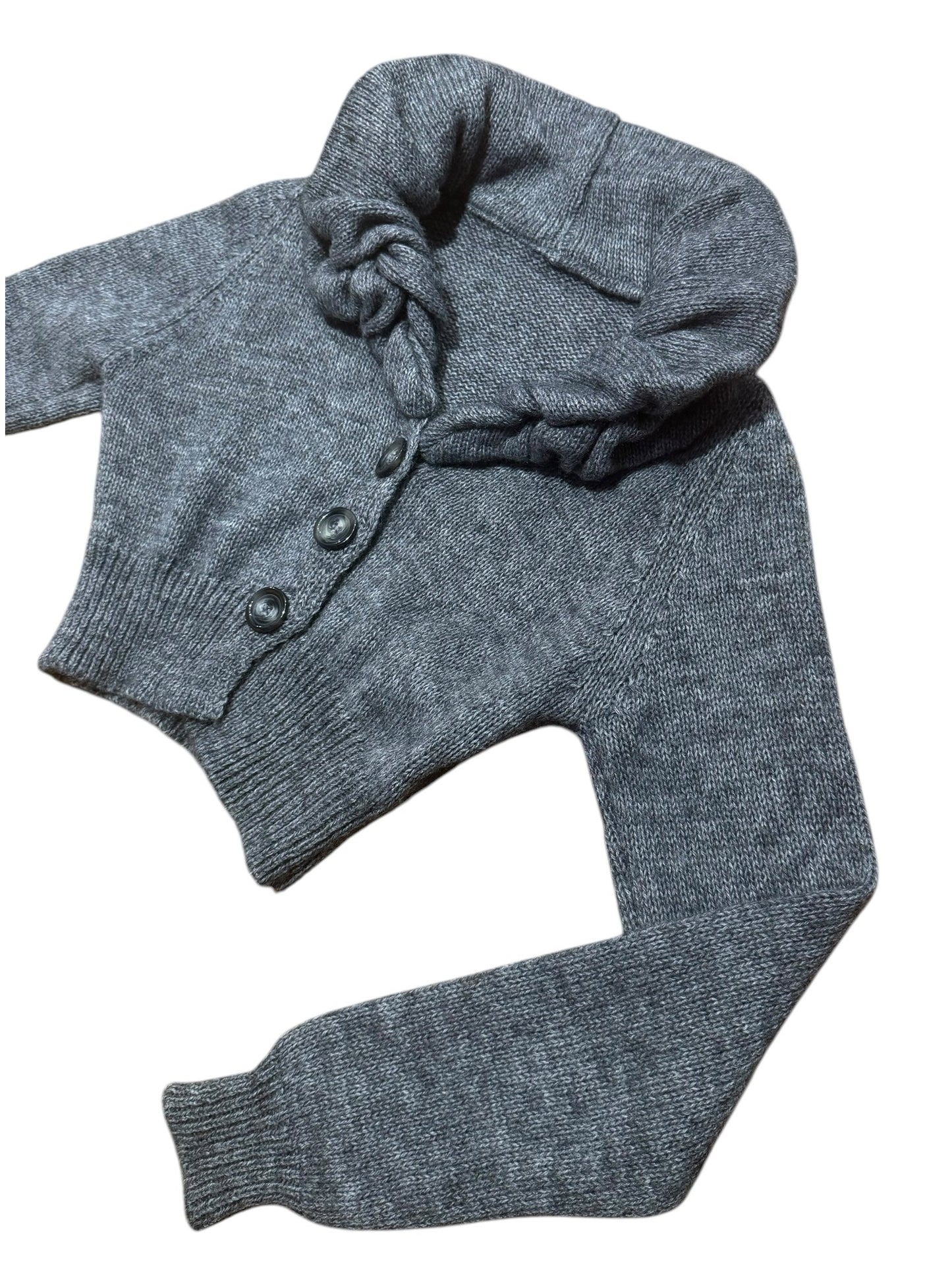 Grey Puff Collar Cropped Mohair Cardigan
