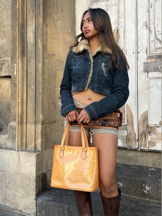 Replay Fur Lined Cropped Denim Jacket