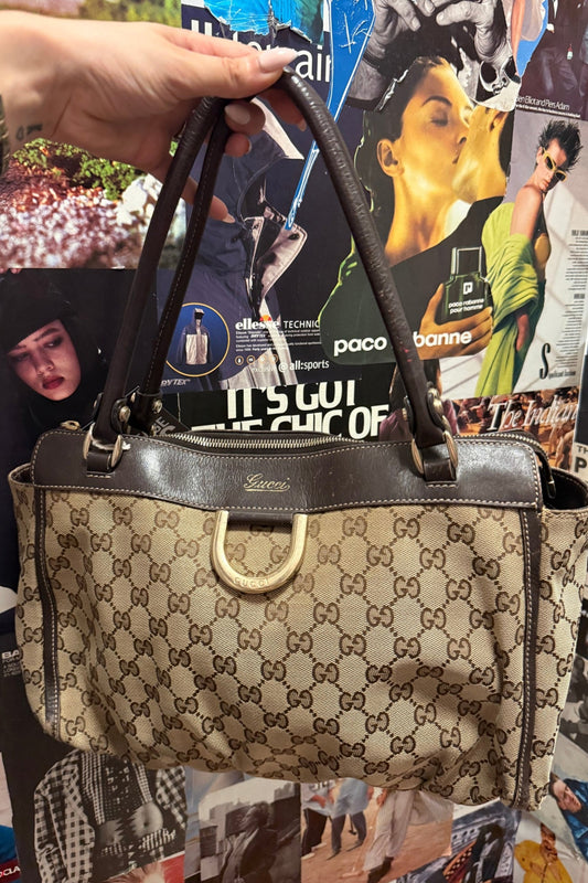 Gucci Abbey Leather & Canvas Shoulder Bag