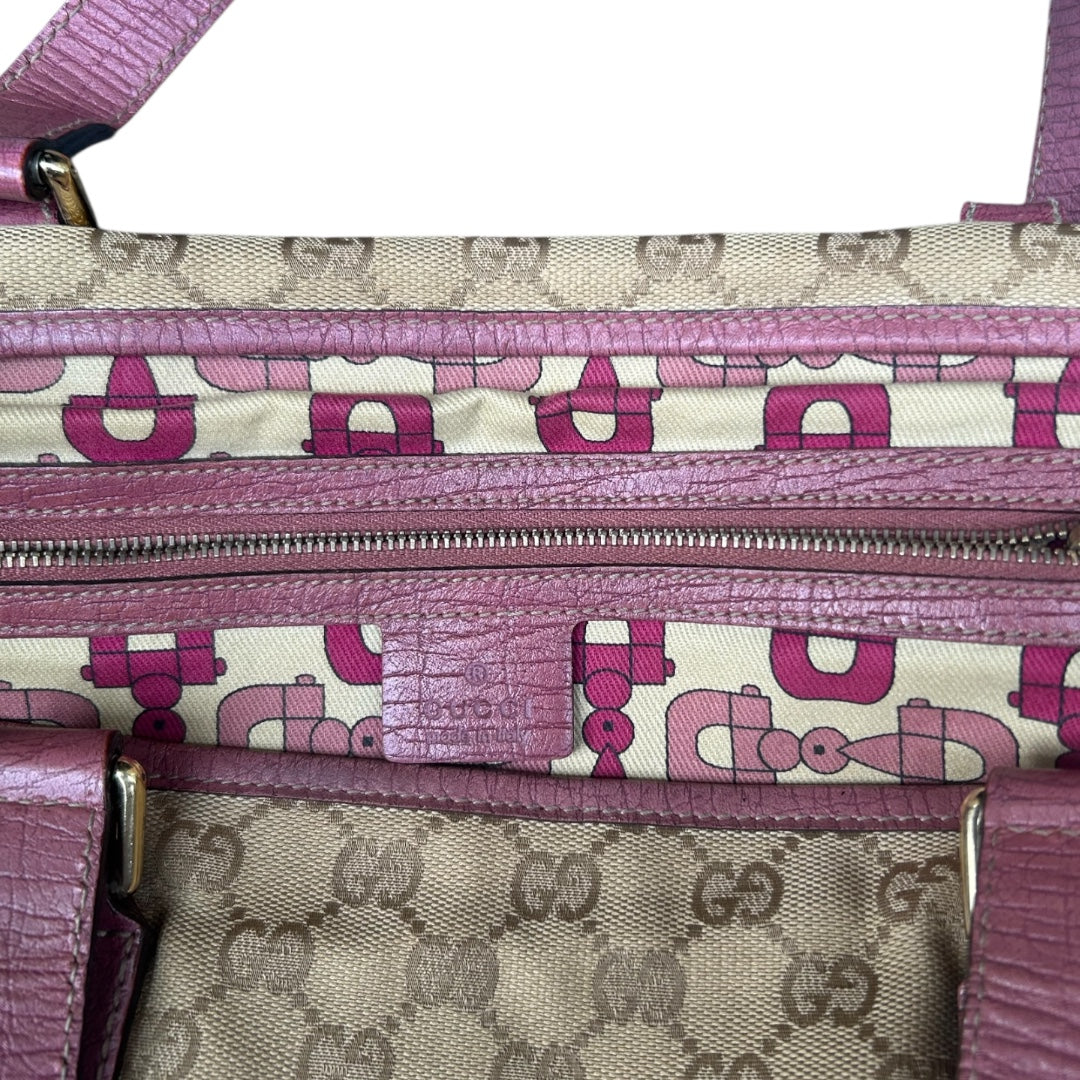 Gucci Canvas Sherry Line Pink Tote Bag