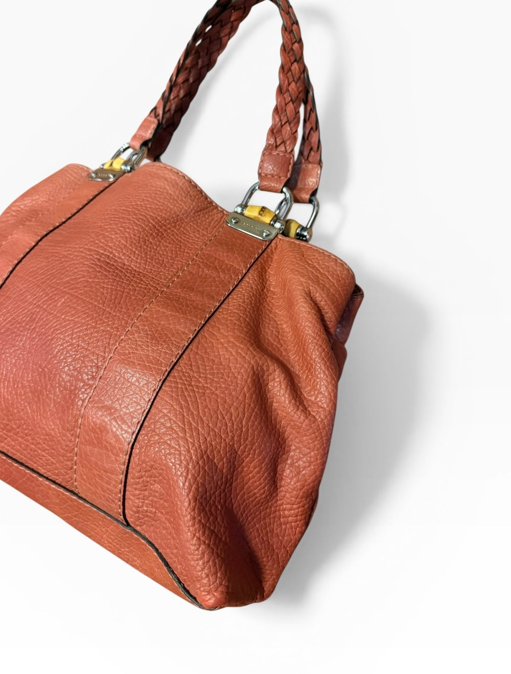 Gucci Leather Orange Bamboo Shoulder Bag