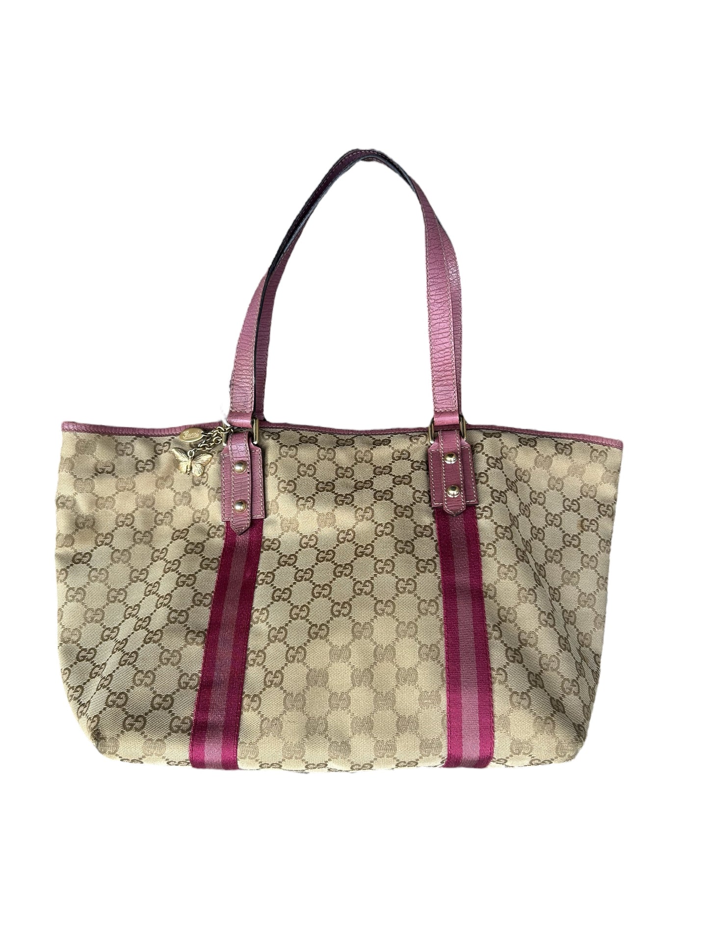 Gucci Canvas Sherry Line Pink Tote Bag