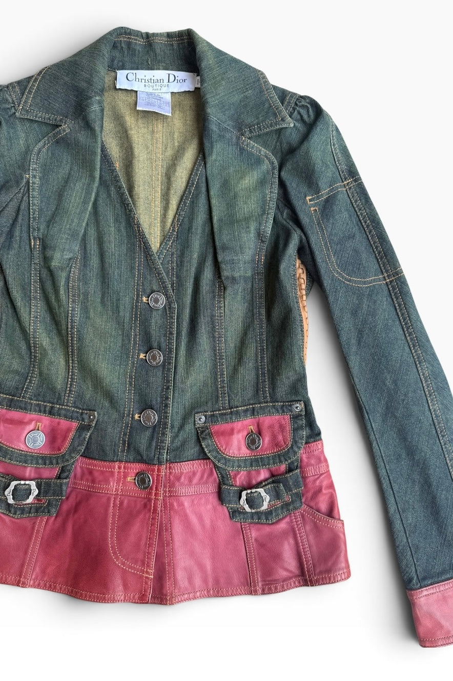 Christian Dior By John Galliano Denim & Leather Jacket 2003