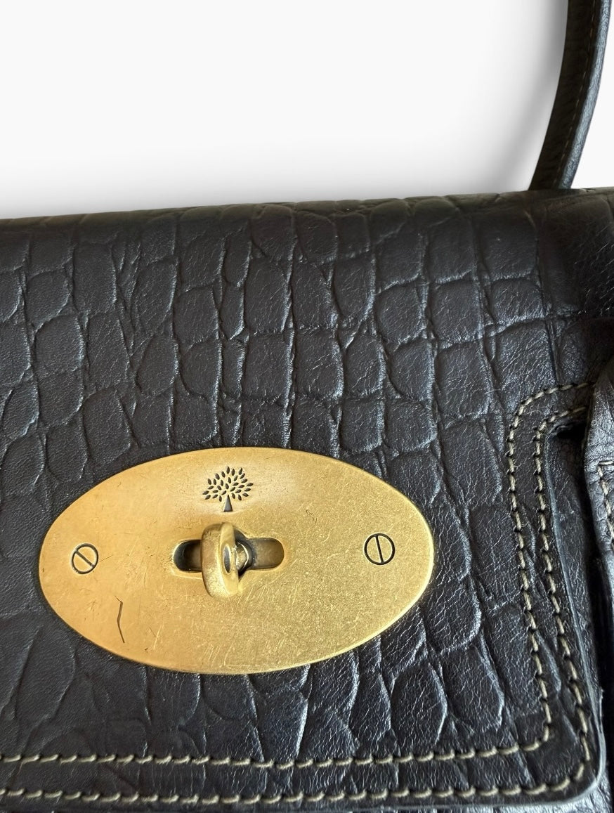 Mulberry Bayswater Black Croc-Embossed Leather Handbag