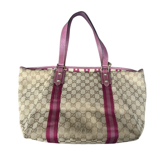 Gucci Canvas Sherry Line Pink Tote Bag