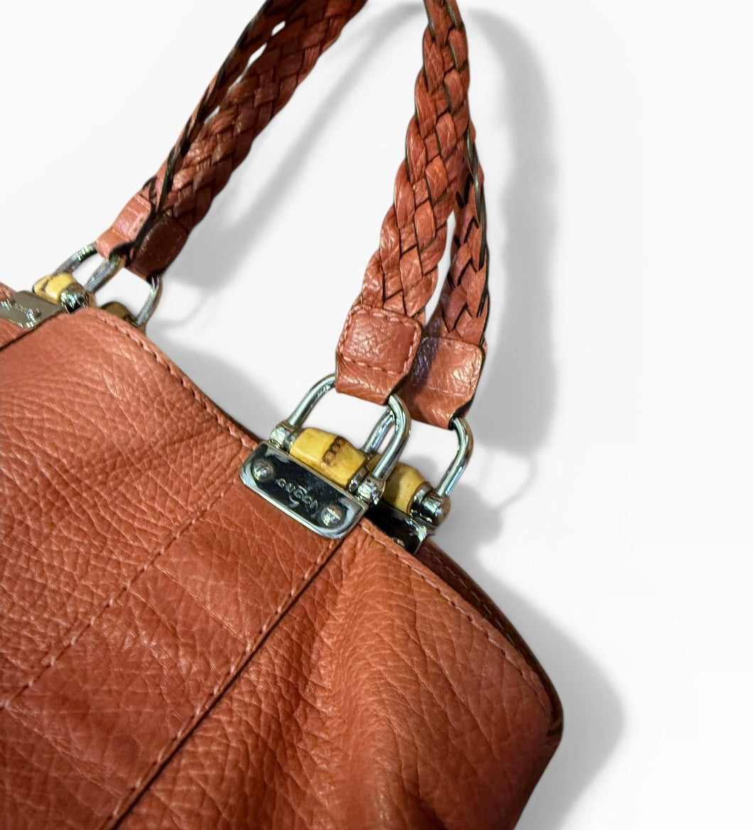 Gucci Leather Orange Bamboo Shoulder Bag