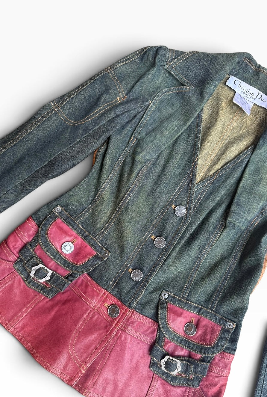 Christian Dior By John Galliano Denim & Leather Jacket 2003