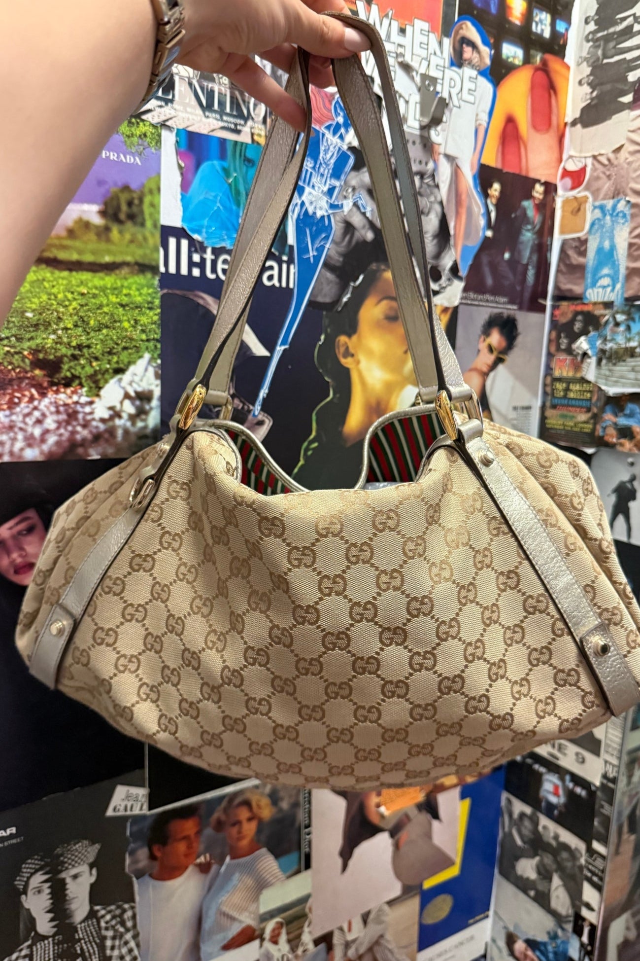 Gucci Abbey Leather & Canvas Shoulder Bag