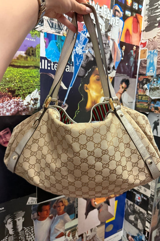 Gucci Abbey Leather & Canvas Shoulder Bag