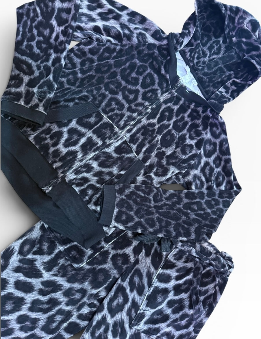 Cavalli Leopard Print Grey Velvet Tracksuit