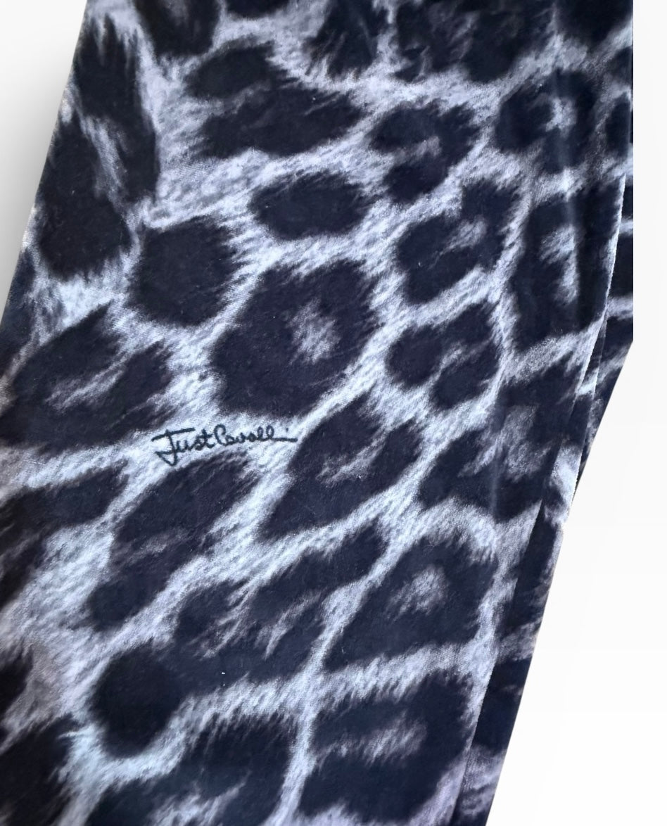 Cavalli Leopard Print Grey Velvet Tracksuit