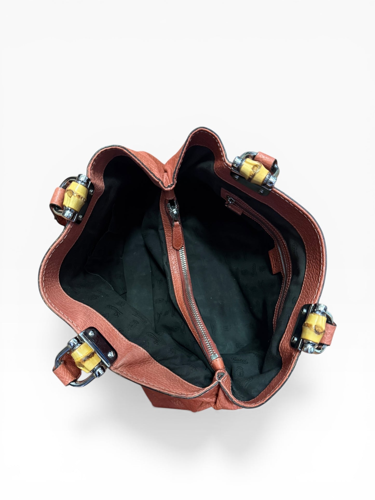 Gucci Leather Orange Bamboo Shoulder Bag