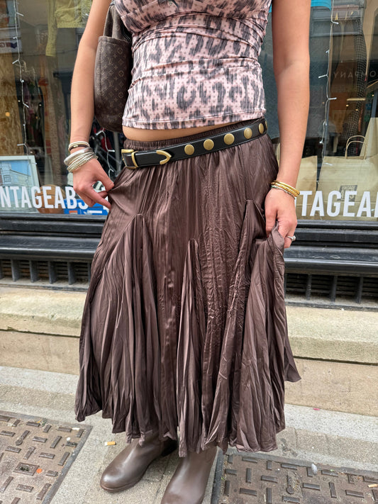 Brown Ruffle Midi Skirt