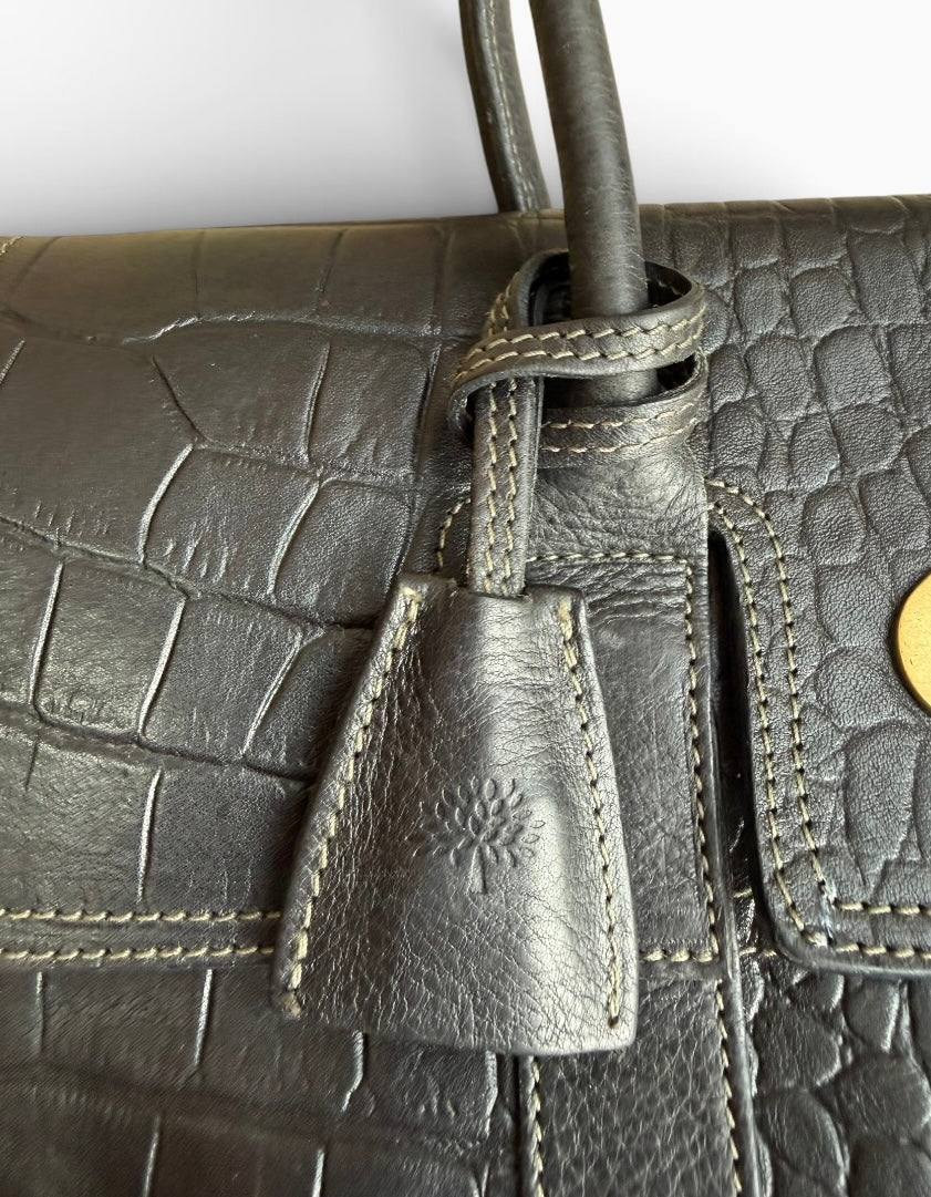 Mulberry Bayswater Black Croc-Embossed Leather Handbag