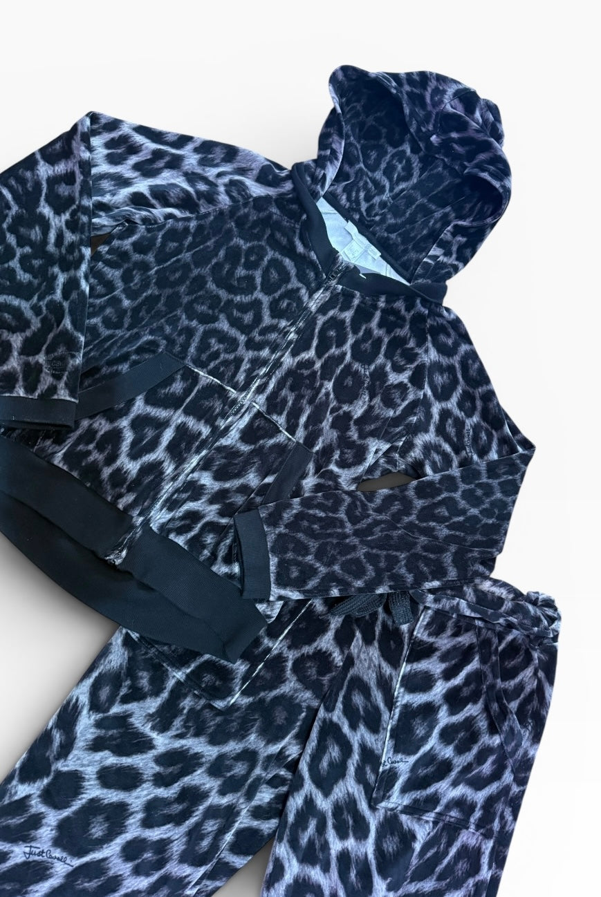 Cavalli Leopard Print Grey Velvet Tracksuit