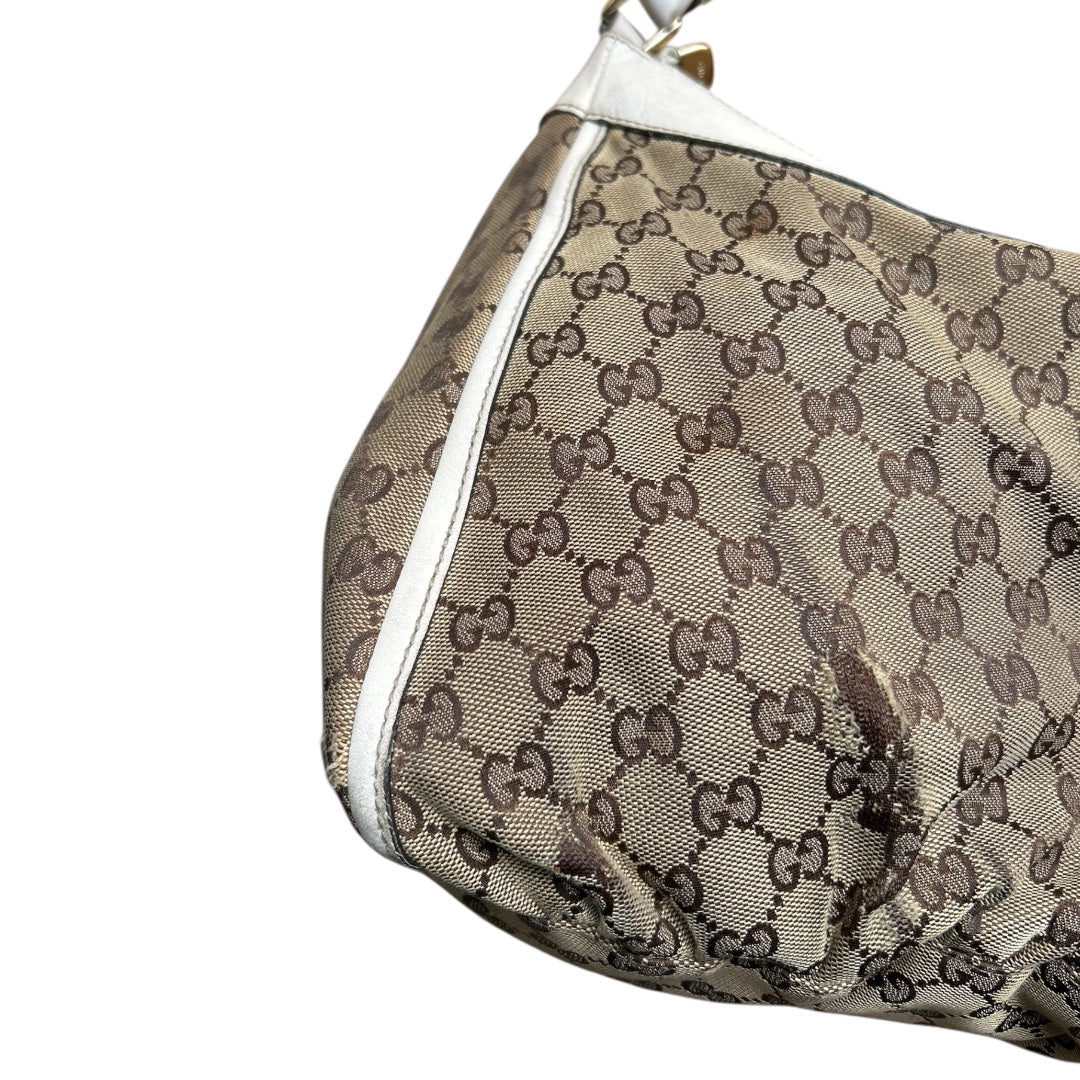 Gucci Abbey White Leather & Monogram Canvas Shoulder Bag