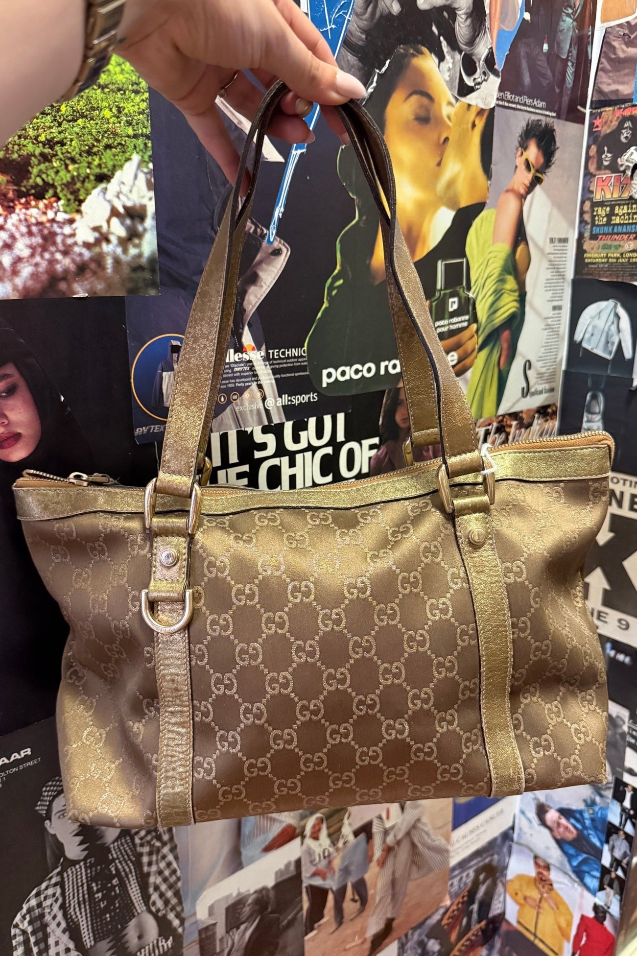 Gucci Abbey Leather & Canvas Shoulder Bag