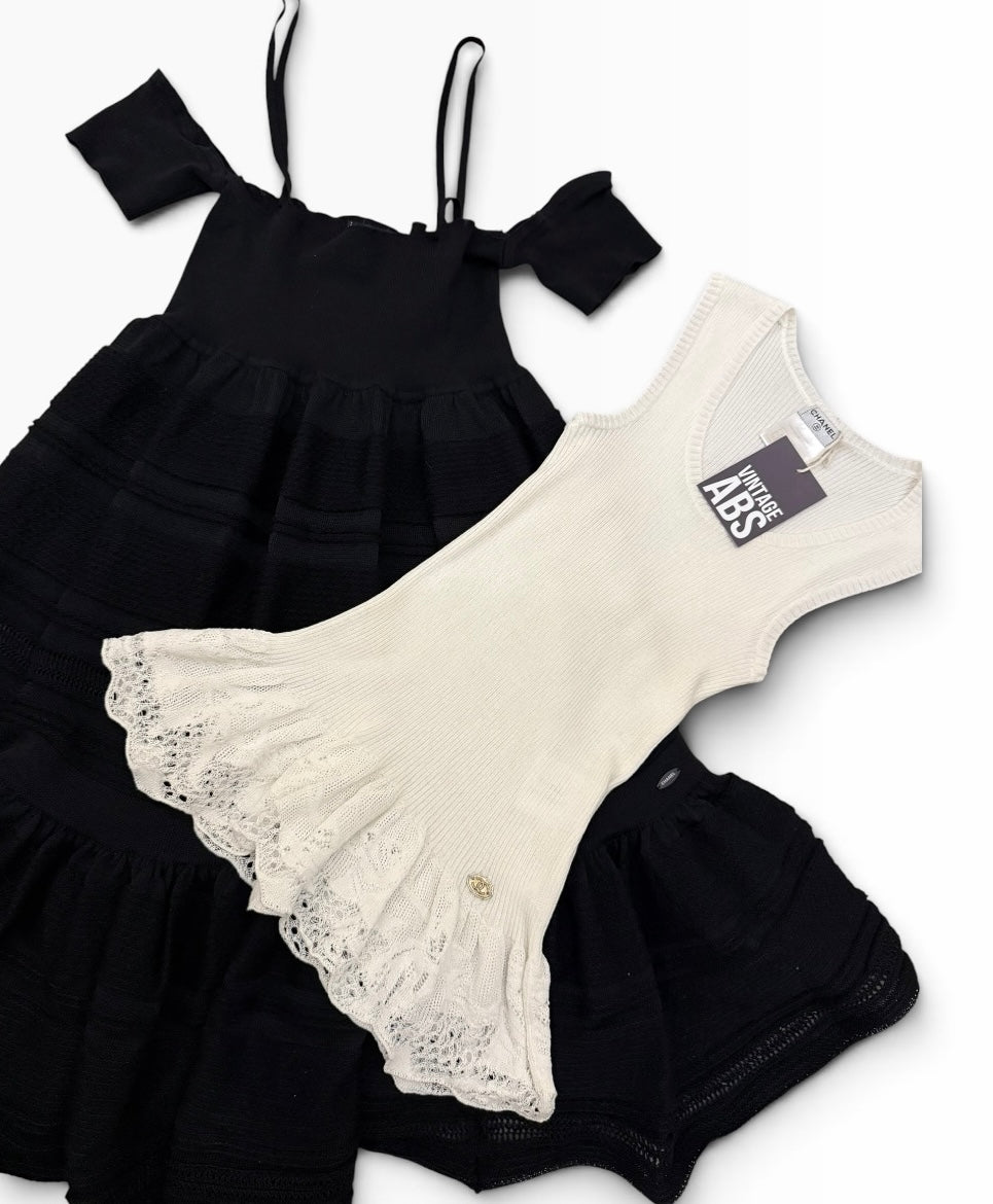 Chanel Spring 2008 Black & Ivory Layered Knit Dress