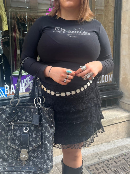 E-vie Lace Black Tiered Mini Skirt