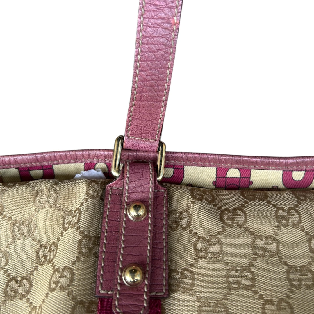 Gucci Canvas Sherry Line Pink Tote Bag