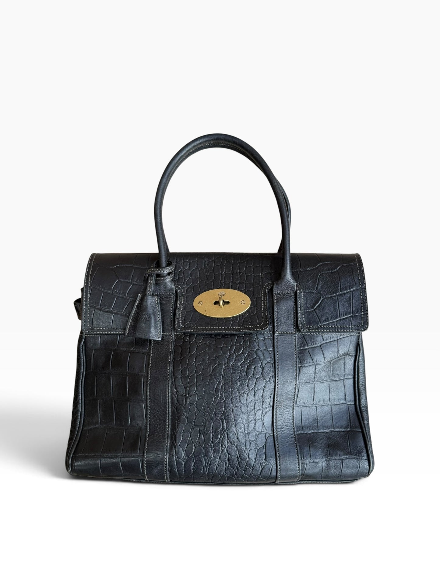Mulberry Bayswater Black Croc-Embossed Leather Handbag