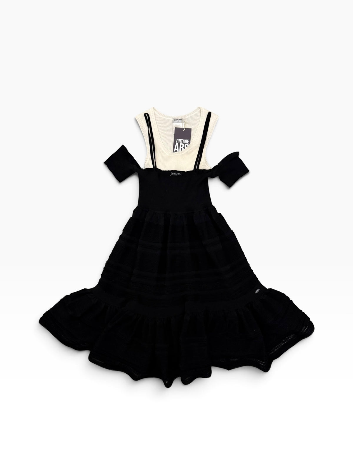 Chanel Spring 2008 Black & Ivory Layered Knit Dress
