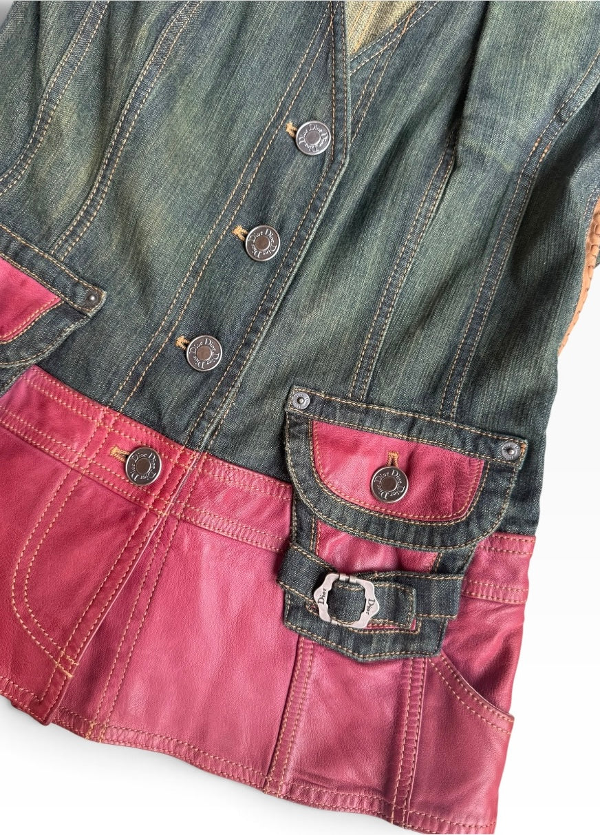 Christian Dior By John Galliano Denim & Leather Jacket 2003