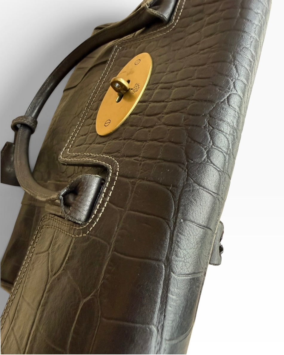 Mulberry Bayswater Black Croc-Embossed Leather Handbag