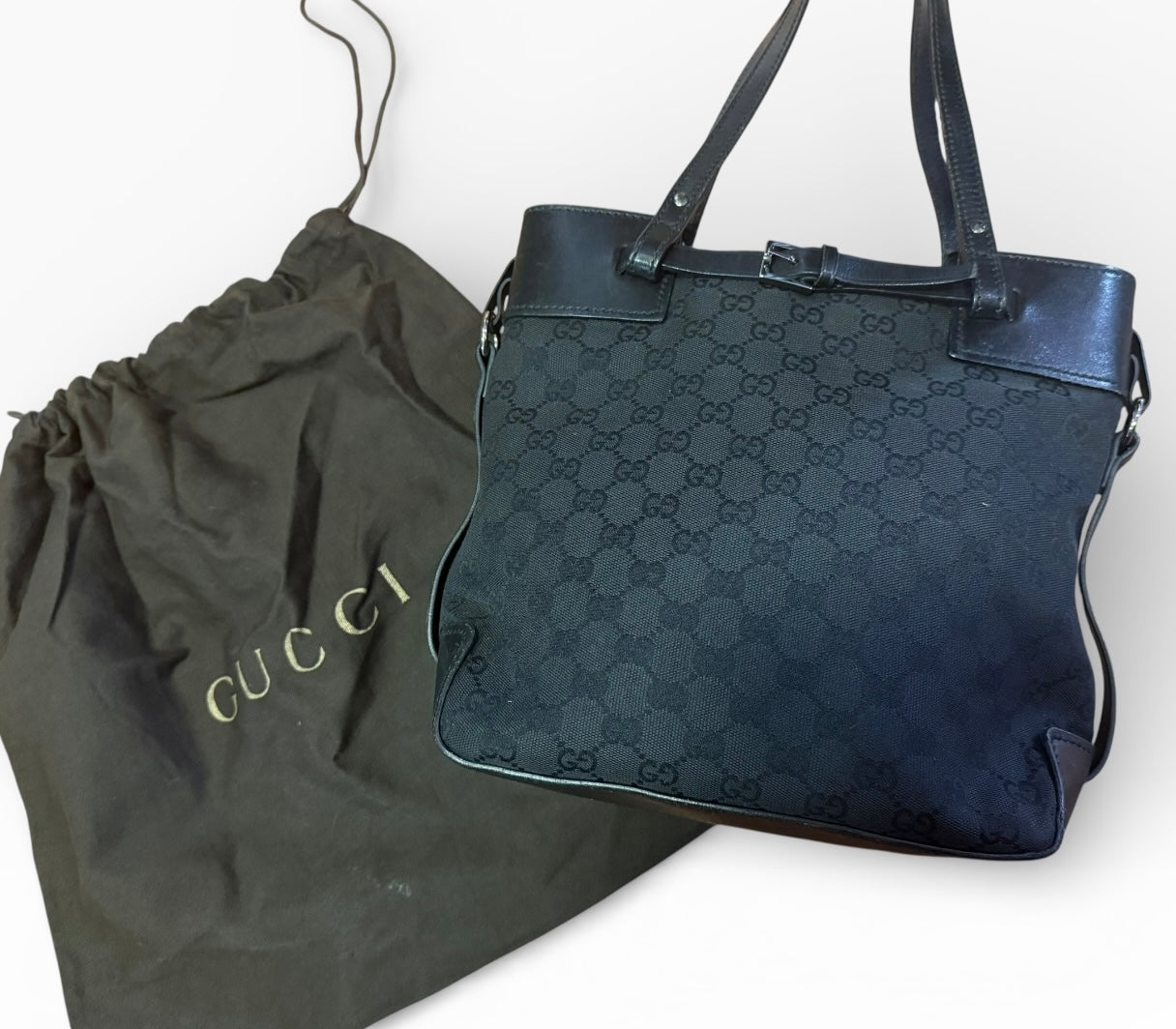 Gucci Monogram Black Bucket Hand Bag