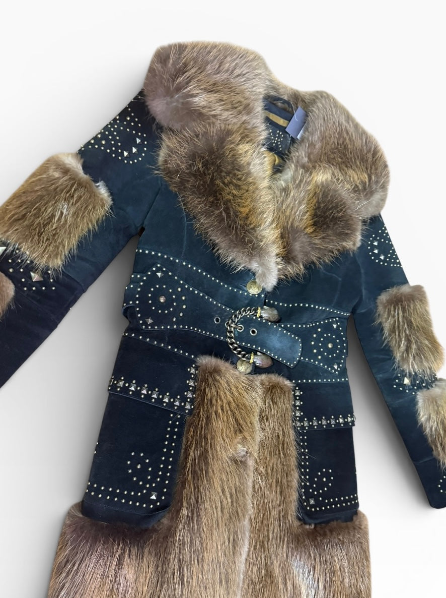 Fur & Genuine Suede Studded Belted Jacket