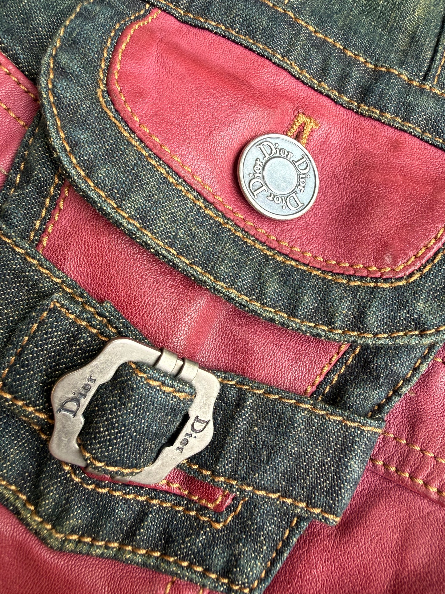 Christian Dior By John Galliano Denim & Leather Jacket 2003