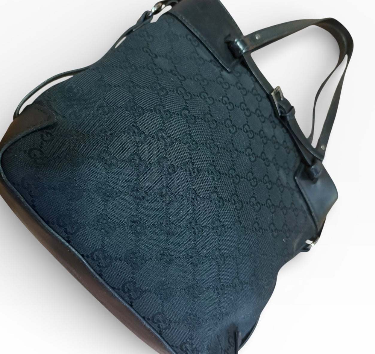 Gucci Monogram Black Bucket Hand Bag