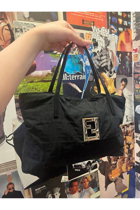 Fendi Zucca Monogram Black Nylon & Leather Bag