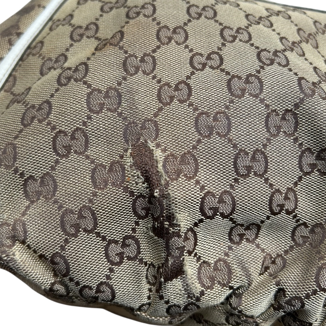 Gucci Abbey White Leather & Monogram Canvas Shoulder Bag
