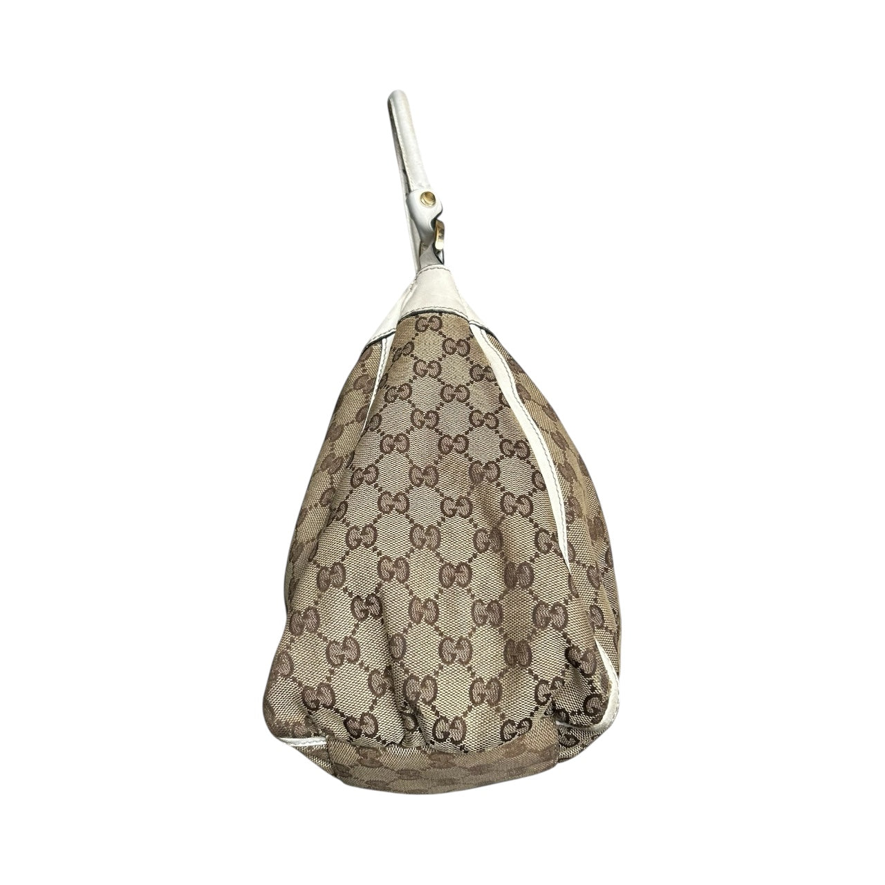 Gucci Abbey White Leather & Monogram Canvas Shoulder Bag