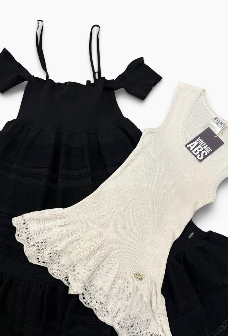 Chanel Spring 2008 Black & Ivory Layered Knit Dress