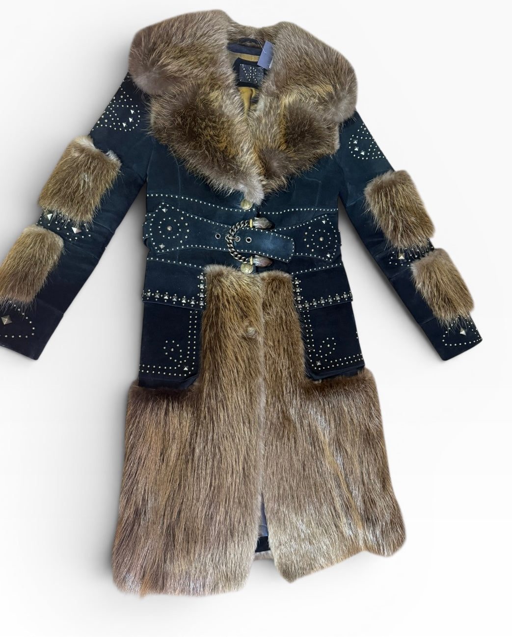 Fur & Genuine Suede Studded Belted Jacket