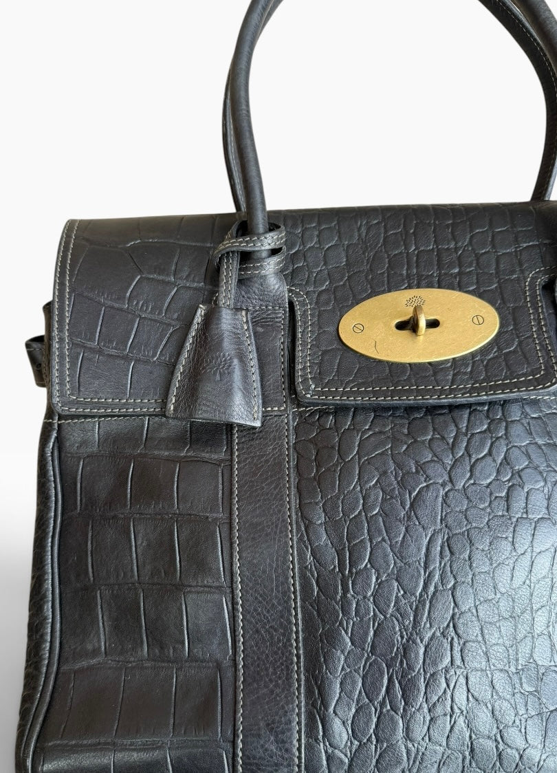 Mulberry Bayswater Black Croc-Embossed Leather Handbag