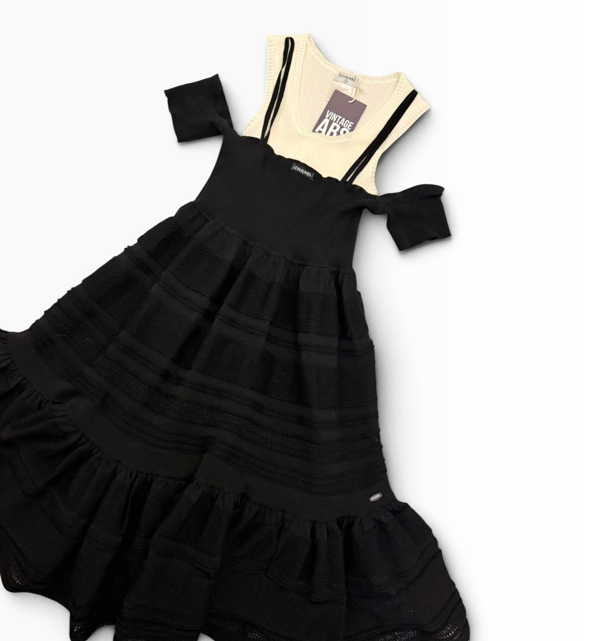 Chanel Spring 2008 Black & Ivory Layered Knit Dress