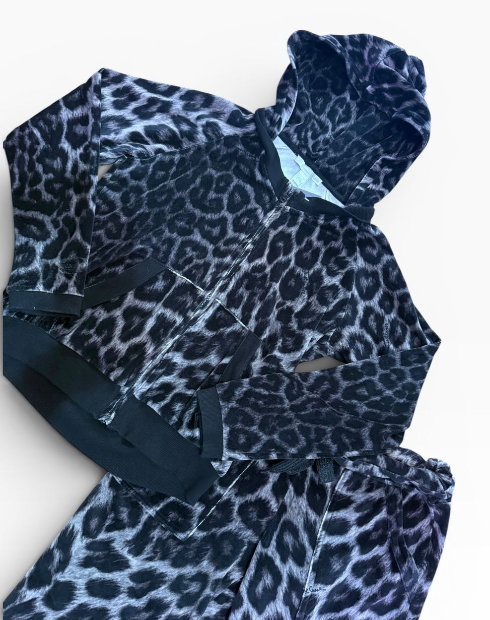 Cavalli Leopard Print Grey Velvet Tracksuit