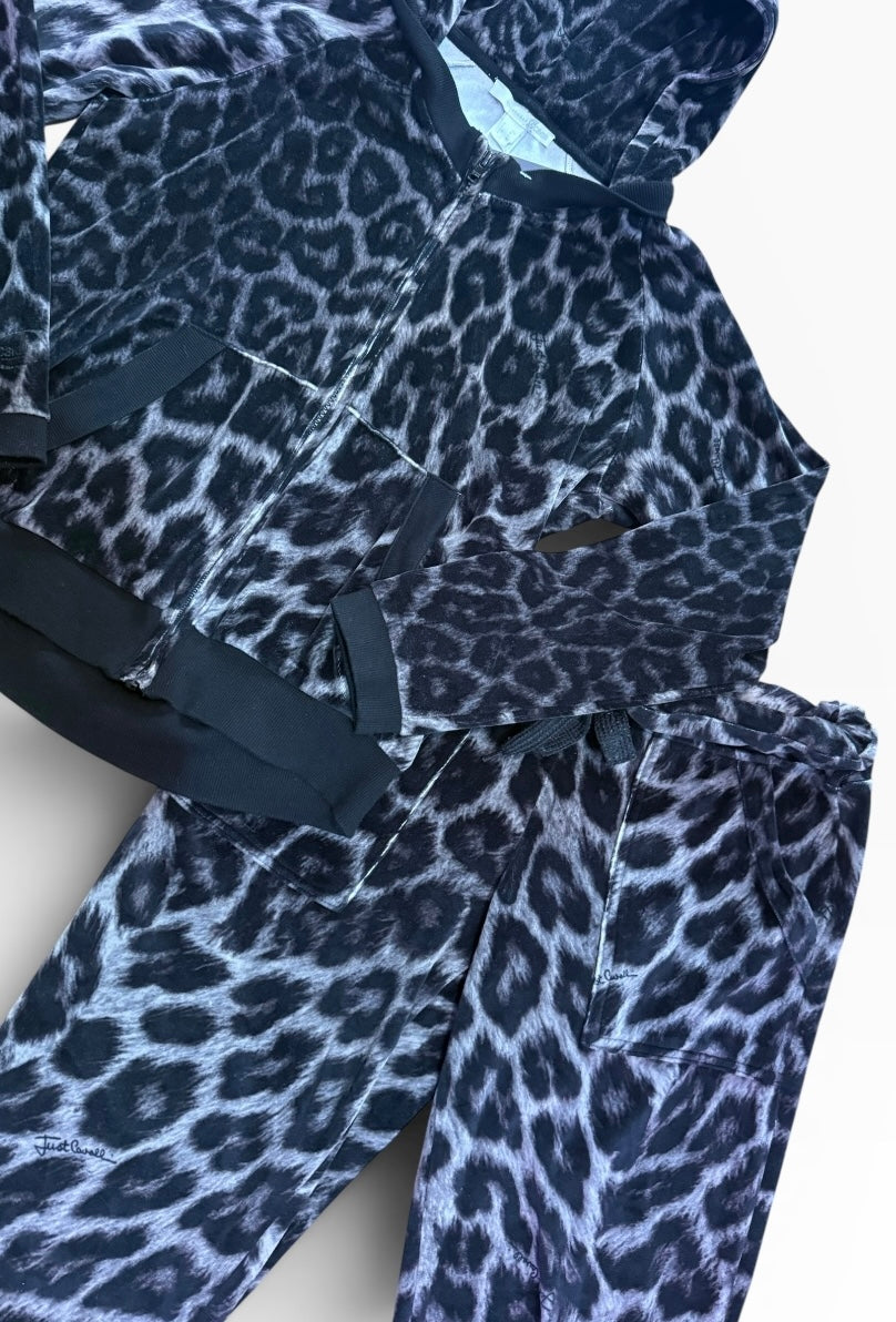 Cavalli Leopard Print Grey Velvet Tracksuit
