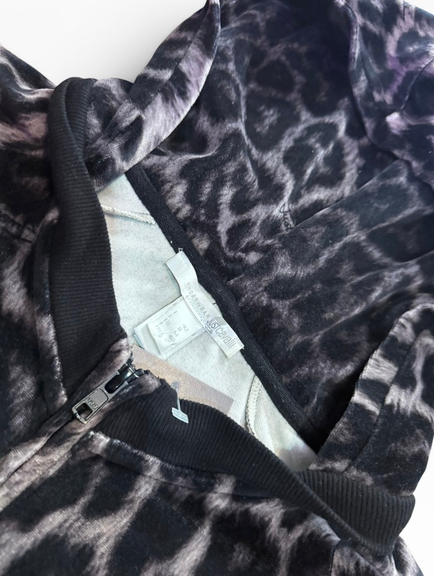 Cavalli Leopard Print Grey Velvet Tracksuit